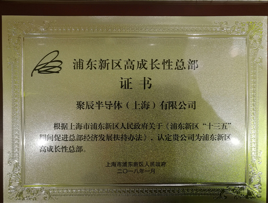  2018年聚辰被浦東新區(qū)人民政府認(rèn)定為“浦東新區(qū)高成長(zhǎng)性總部”